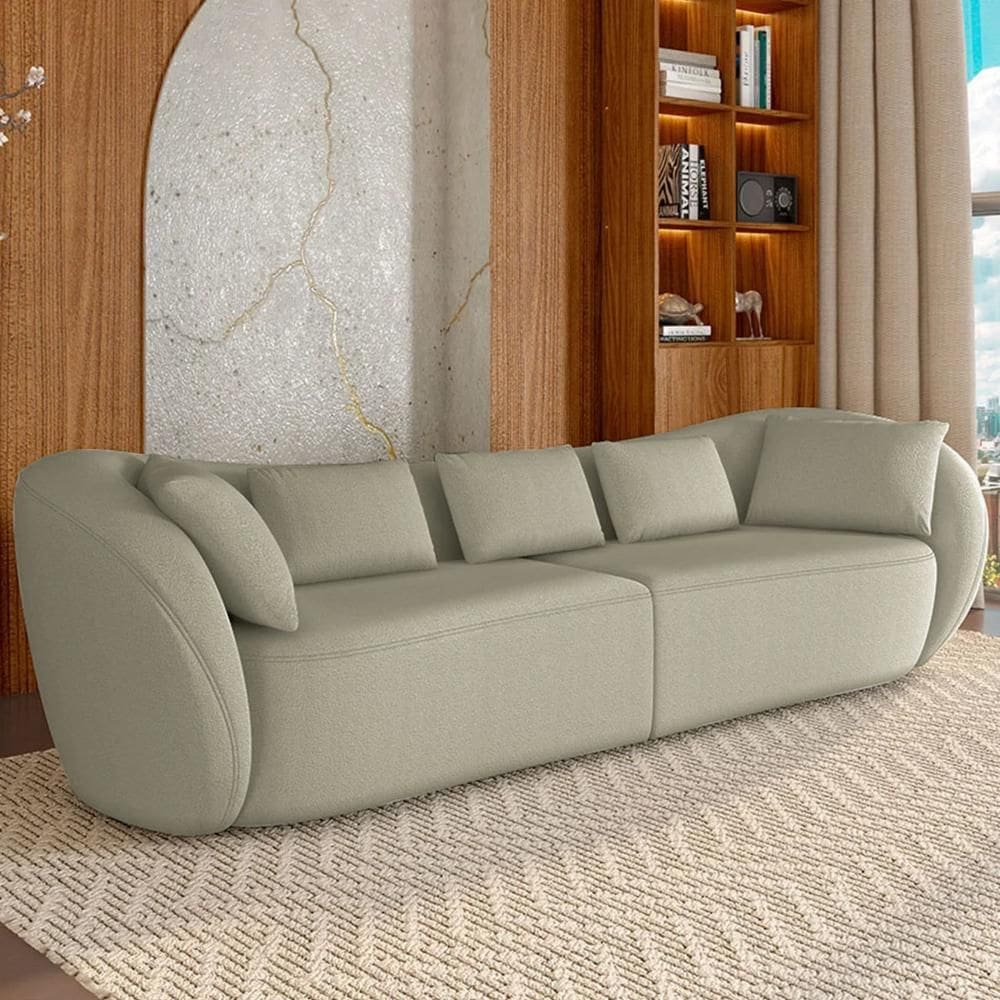 Sofá 4 Lugares 292cm Orgânico Pé Madeira Yume Bouclê Bege Z55 - Mpozenato