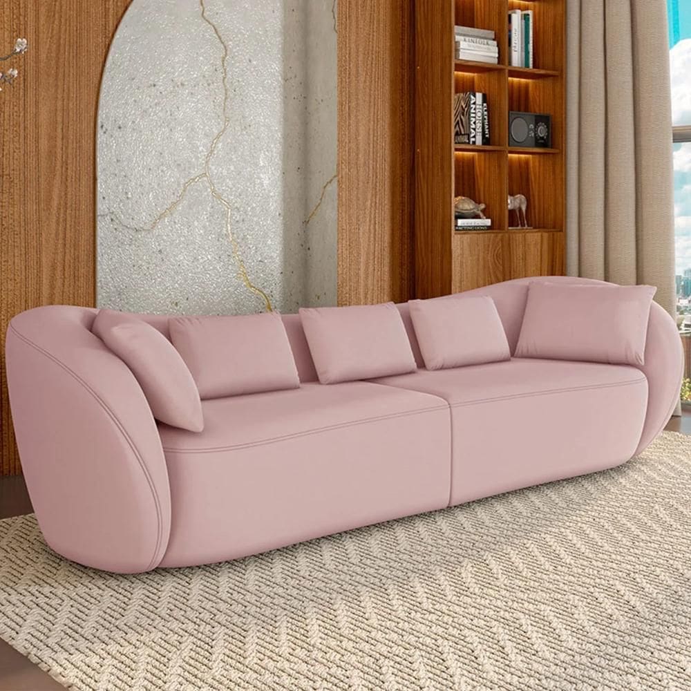 Sofá 4 Lugares 292cm Orgânico Pé Madeira Yume Veludo Rose Z55 - Mpozenato