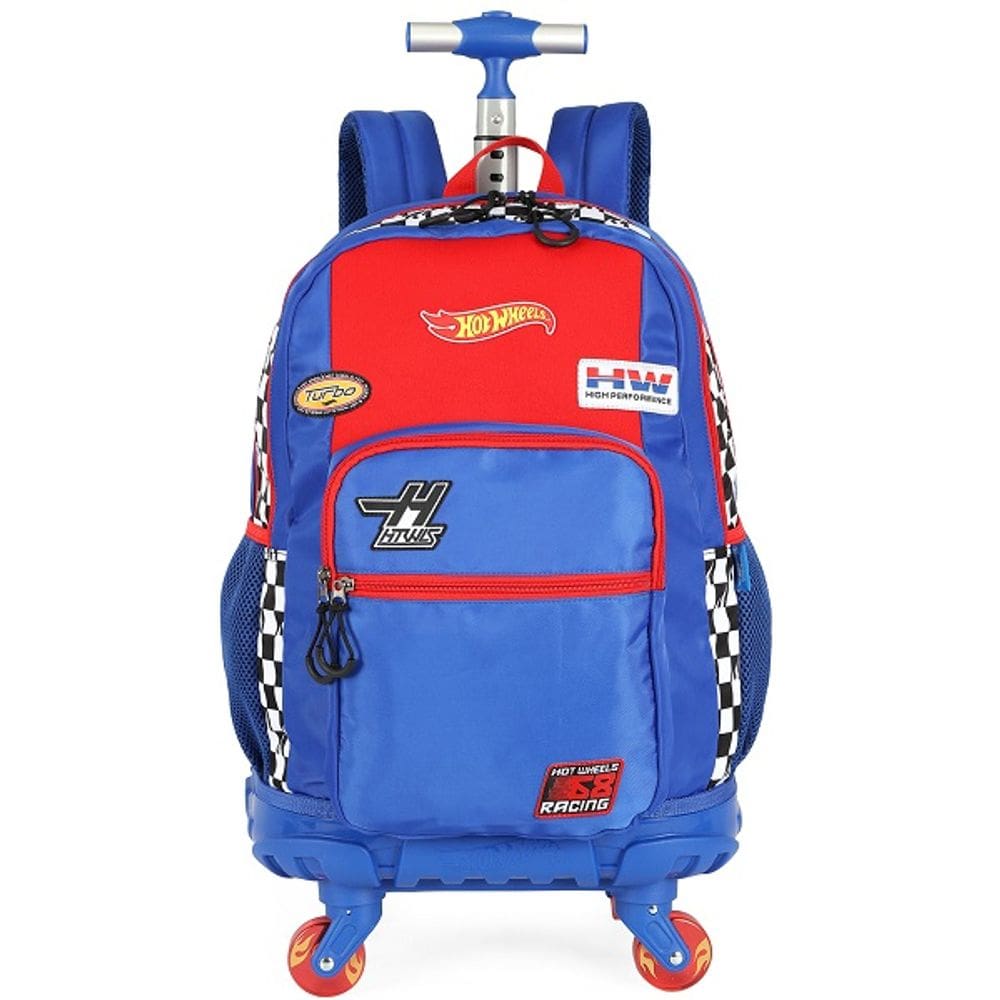 Mochila Escolar de Rodinhas 360 HOT Wheels Azul Luxcel