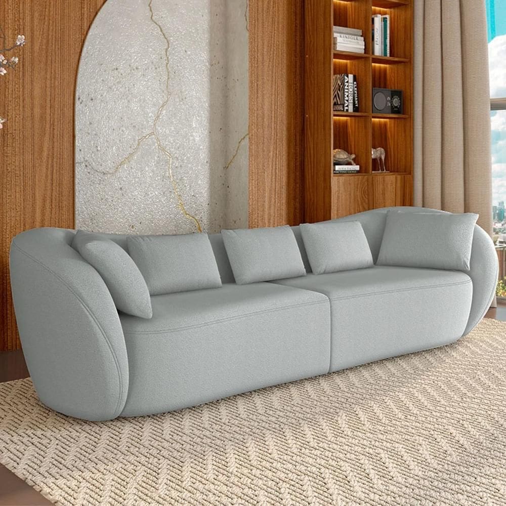 Sofá 4 Lugares 292cm Orgânico Pé Madeira Yume Bouclê Cinza Z55 - Mpozenato