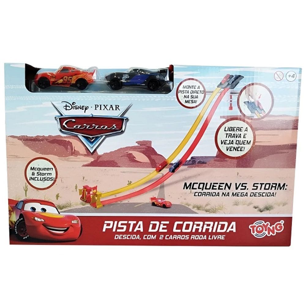 Pista Corrida Carros Descida com 2 Carros Roda Livre TOYNG