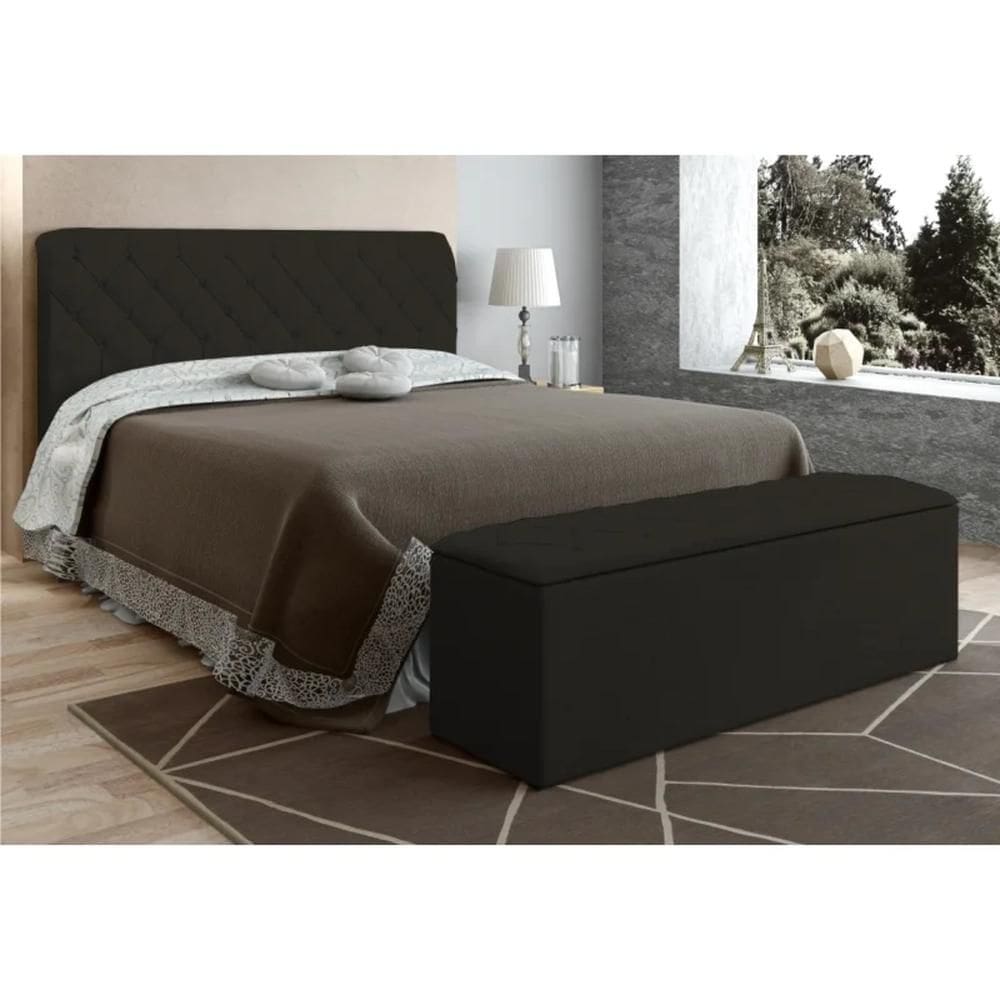 Cabeceira Cama Box Casal Queen 160cm com Calçadeira Baú Paris Veludo Chocolate - Js Móveis