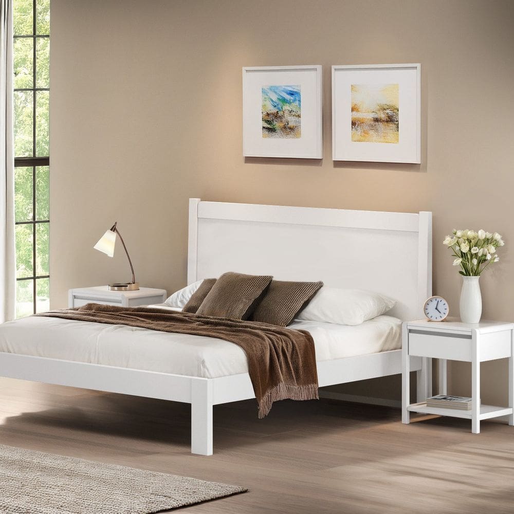 Cama King em Madeira Maciça 112x214cm Modena Branco