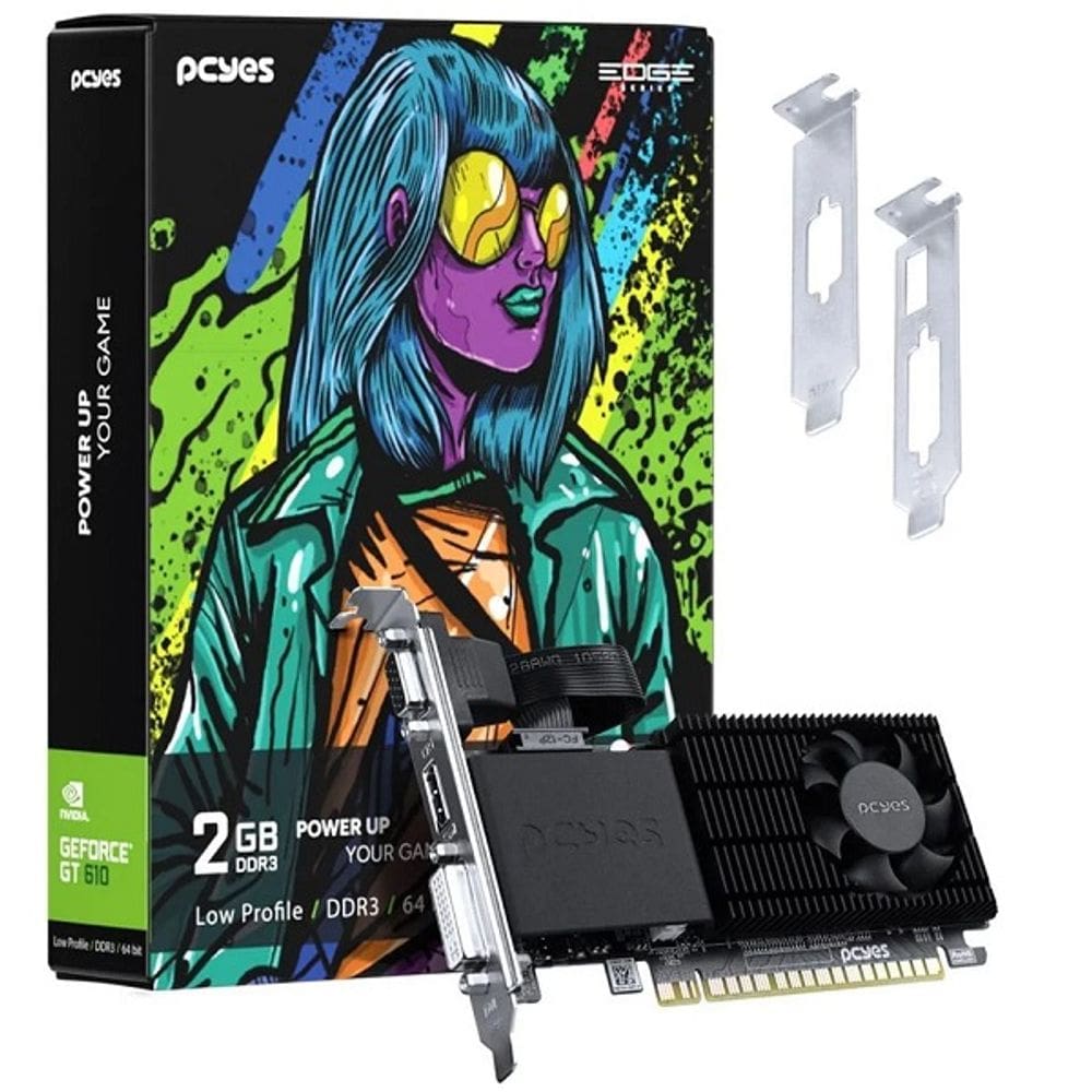 Placa de Video Nvidia Geforce GT 610 2GB DDR3 64 BIT Projeto EDGE LOW Profile Single FAN - PPE610DR3LPBR