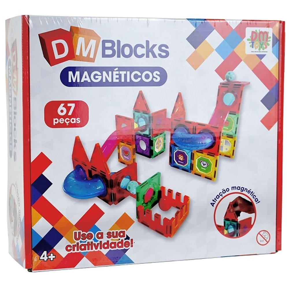 Blocos de Montar Magneticos 67 Peças DM BLOCKS DM TOYS