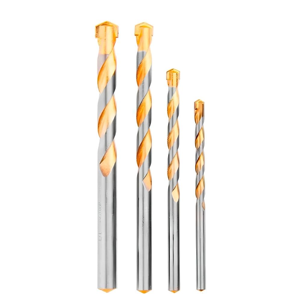 Kit 4 Brocas Aço Nitreto para Concreto Pedra Tijolo 5mm 6mm 8mm 10mm Haste Cilíndrica