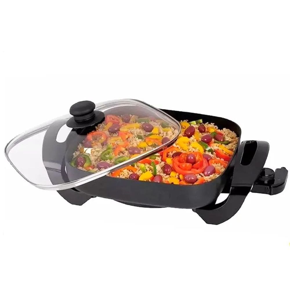 Panela Elétrica Quadrada 127V 1500W 30cm Mangiare Preta Agratto