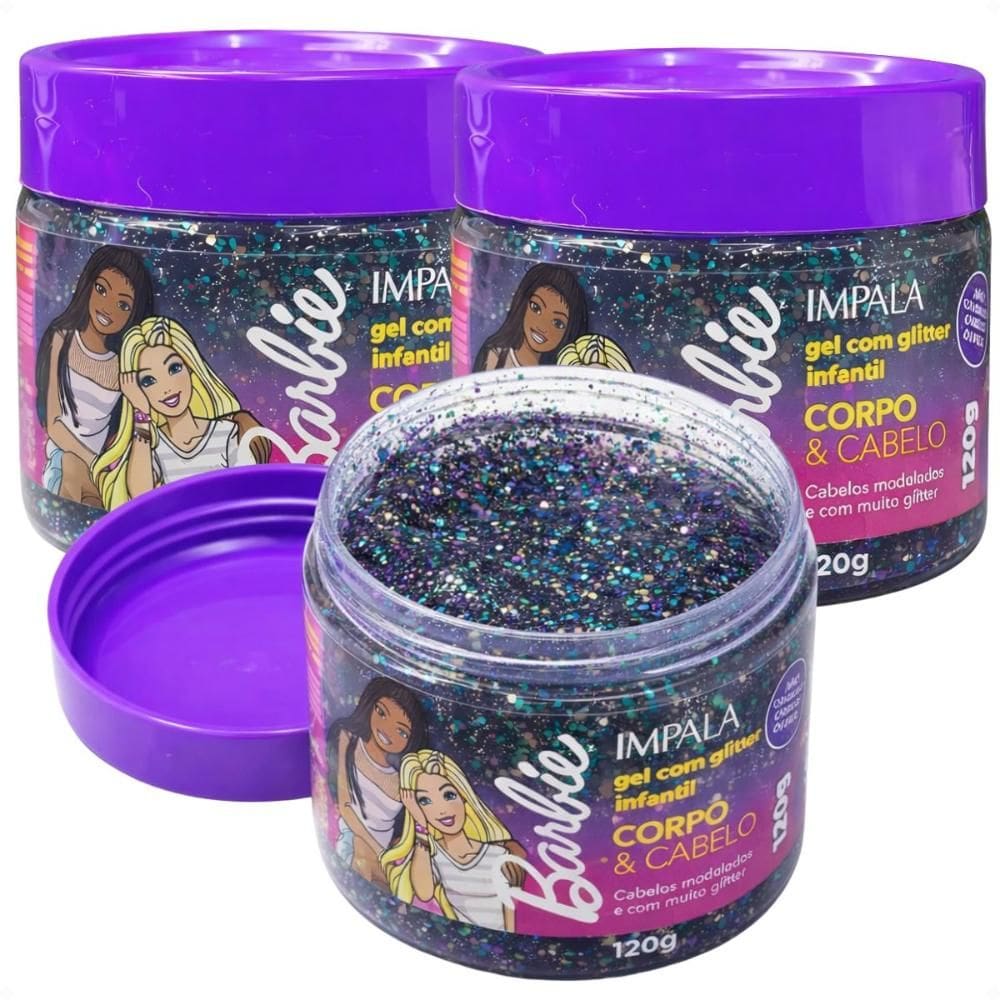 Kit Impala Barbie: 3 Gel Glitter Cabelo e Corpo 120g