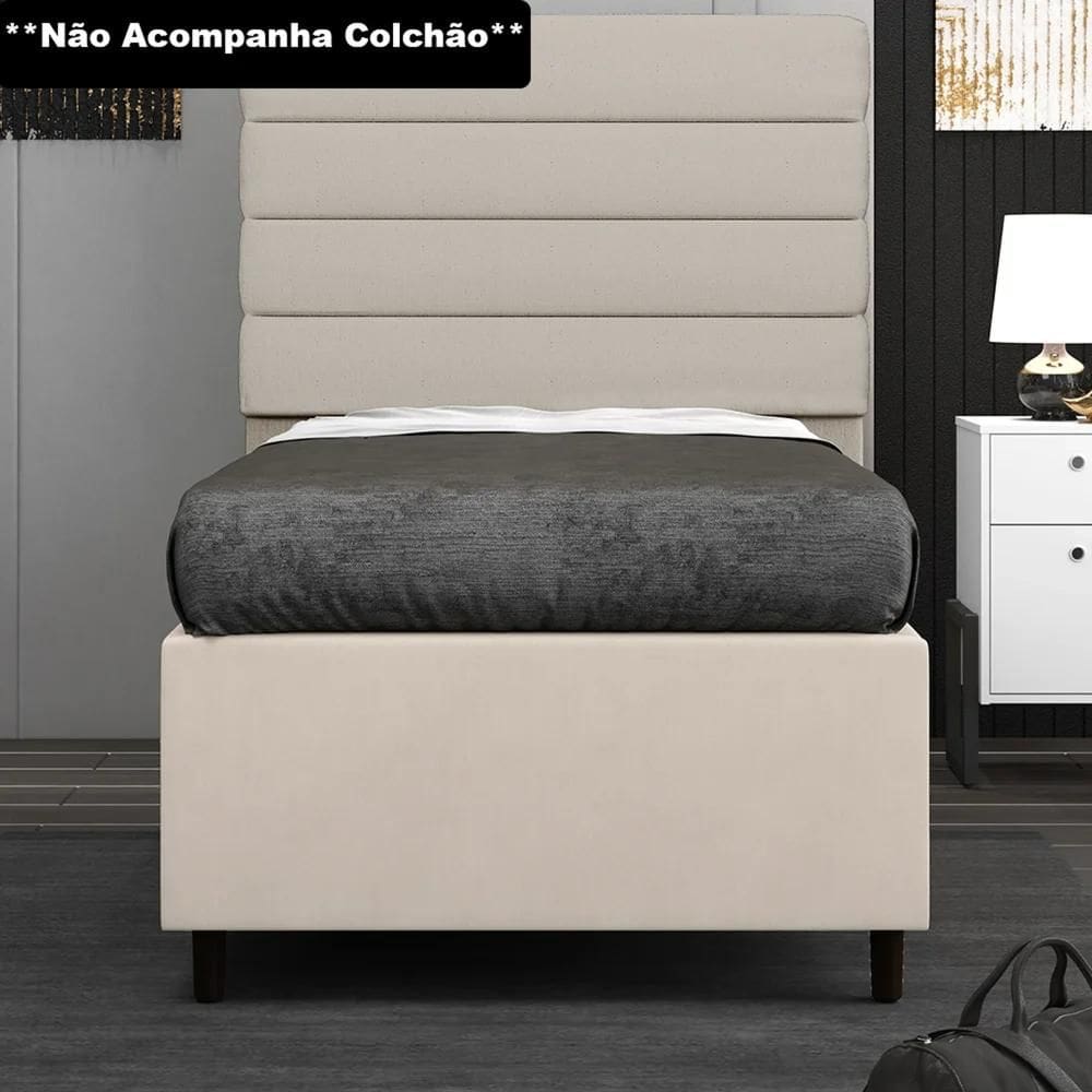 Base para Cama Box Solteiro 88x188cm Hit Z04 Suede Bege - Mpozenato