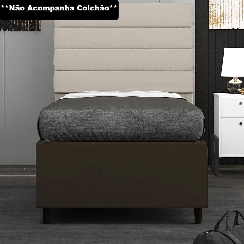 Base para Cama Box Solteiro 88x188cm Hit Z04 Suede Marrom - Mpozenato