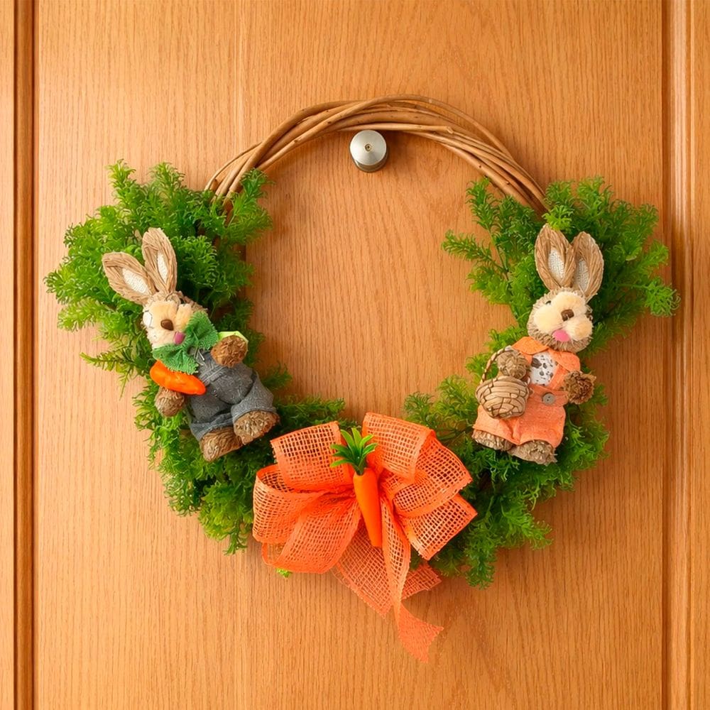 Guirlanda Casal Coelho Decoração Enfeite Páscoa Arranjo 45cm