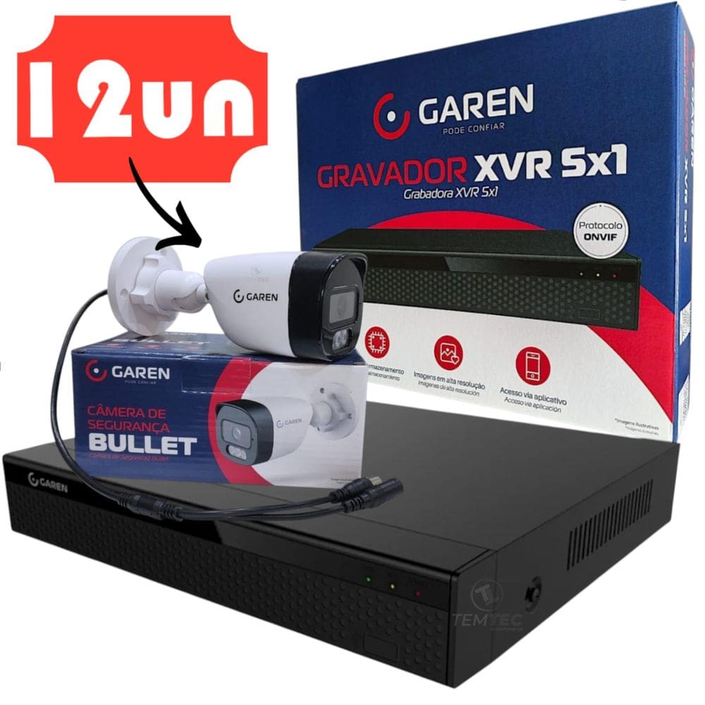 Kit Xvr Dvr 16C Gravador Full Hd Garen e 12 Câmeras Infraver