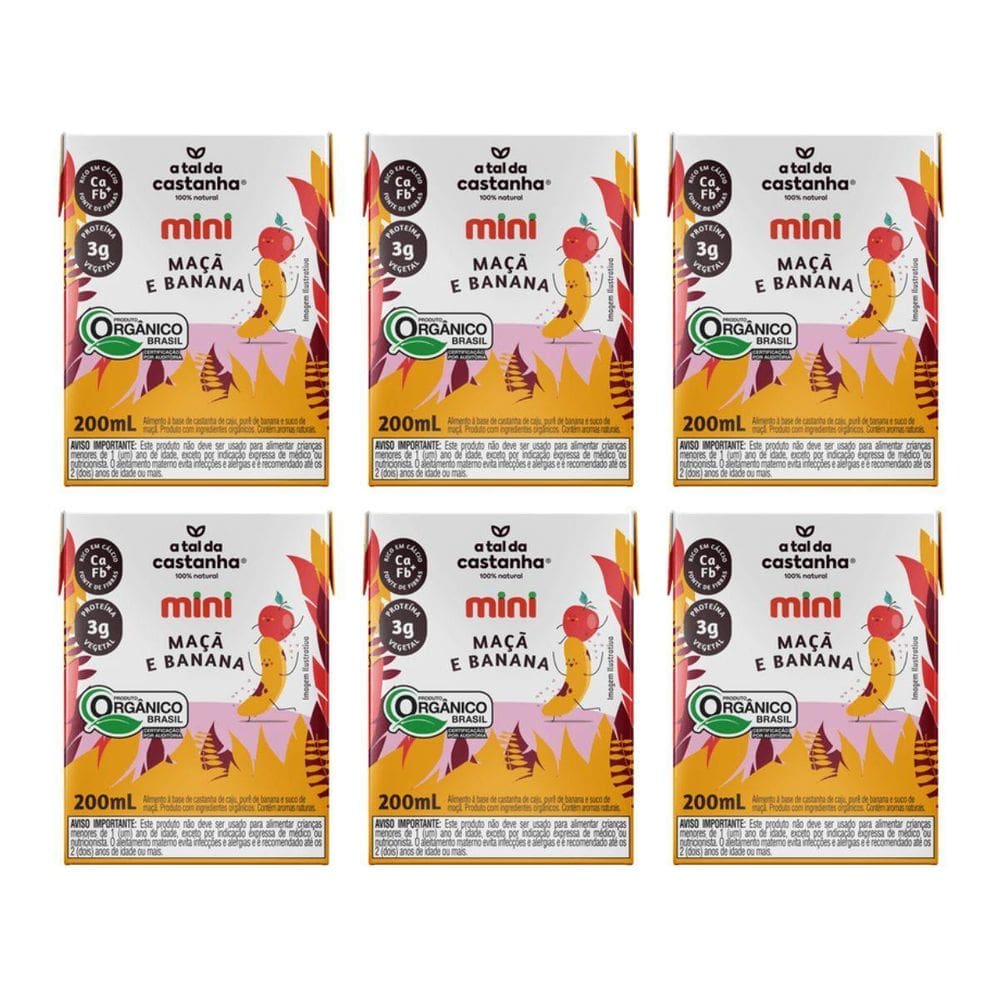 Kit 6 Bebida Veg Mini Maça E Banana 200Ml A Tal Da Castanha