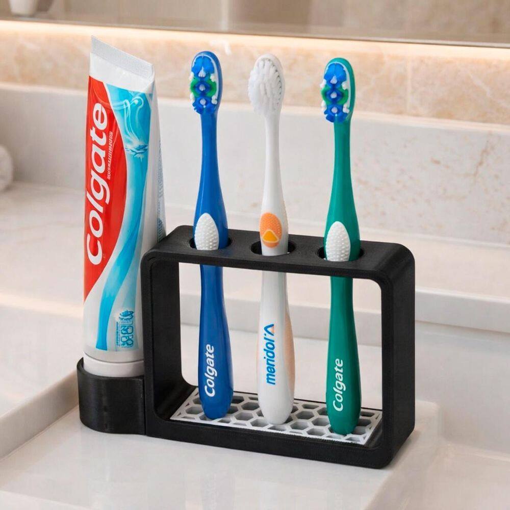 Organizador Preto Para Banheiro Pequeno Porta Escovas