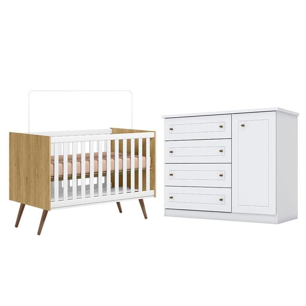 Berço Americano Q Encanto 3820 Retrô Freijó TOQ Branco Acetinado - Qmovi e Cômoda Infantil Americano Branco HP - Henn