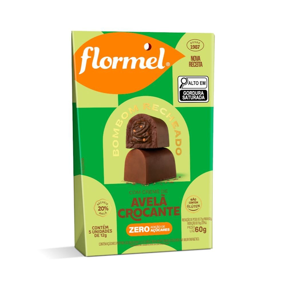Bombons Flormel Recheado com Creme de Avelã Crocante 60g