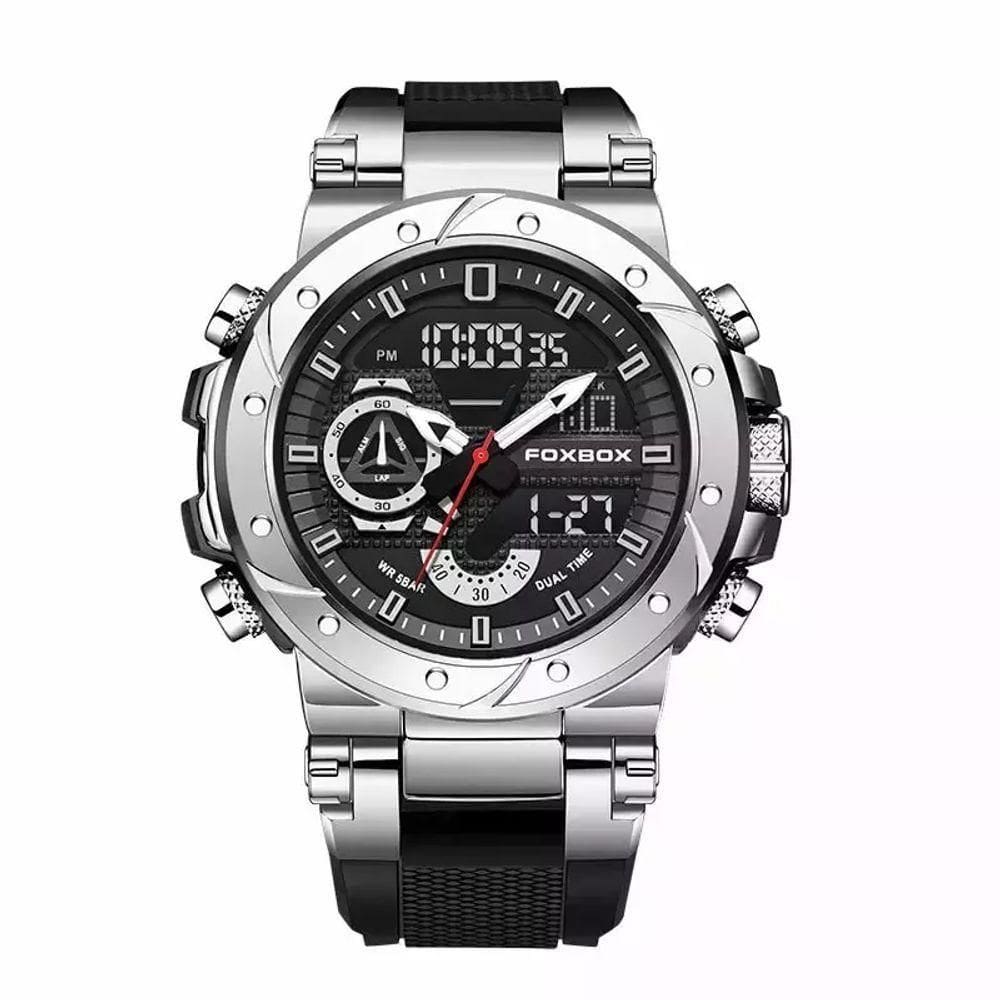 Relógio Militar Masculino Foxbox 0056 Aço Inoxidável Prata
