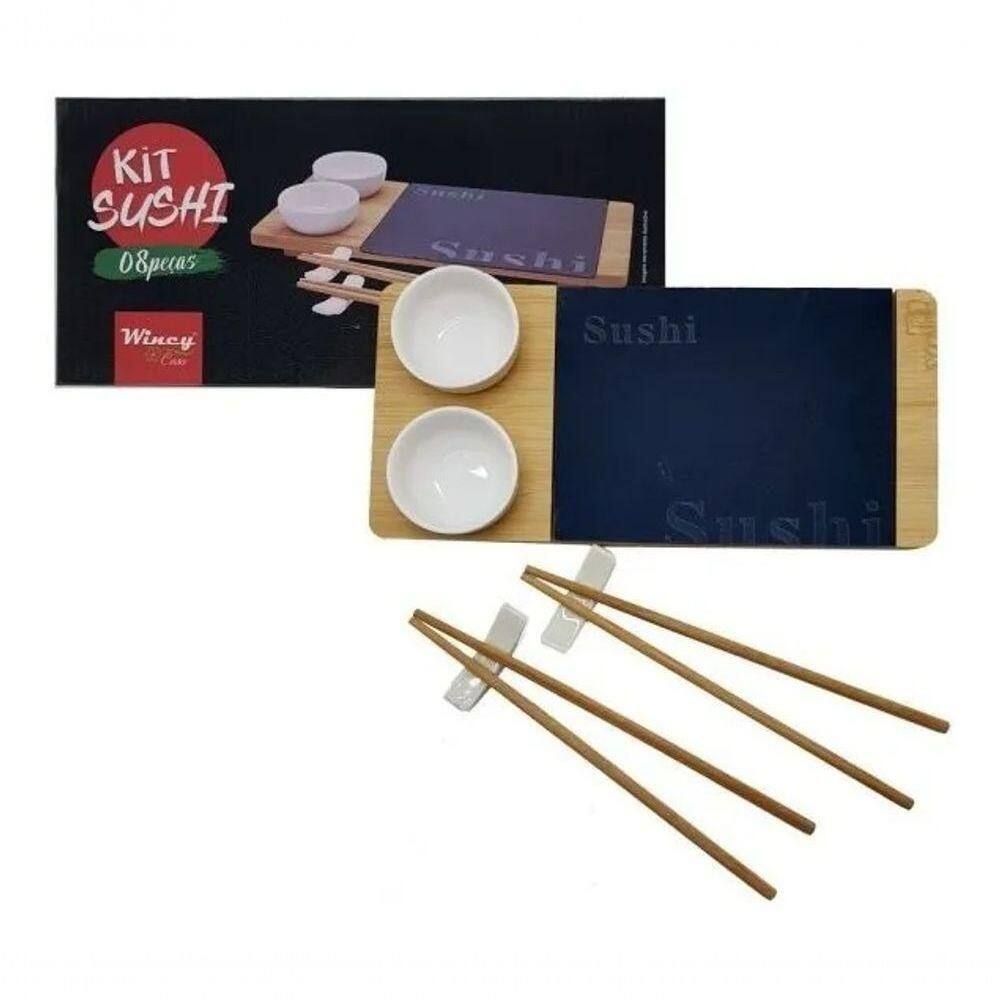 Kit Sushi 8 Peças Para 2 Pessoas Tabua Hashi Porta Molho Wincy