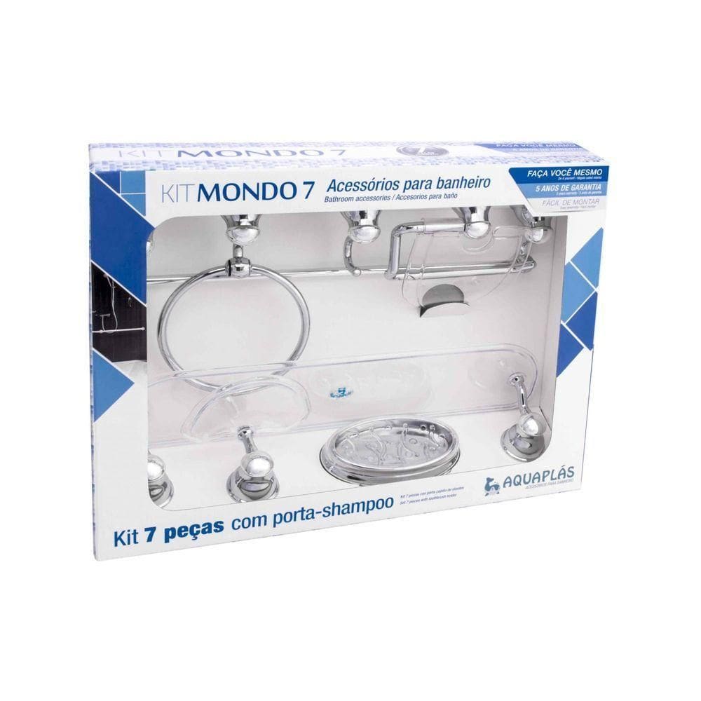 Kit De Banheiro Linha Mondo 7 Peças Cromado Cristal