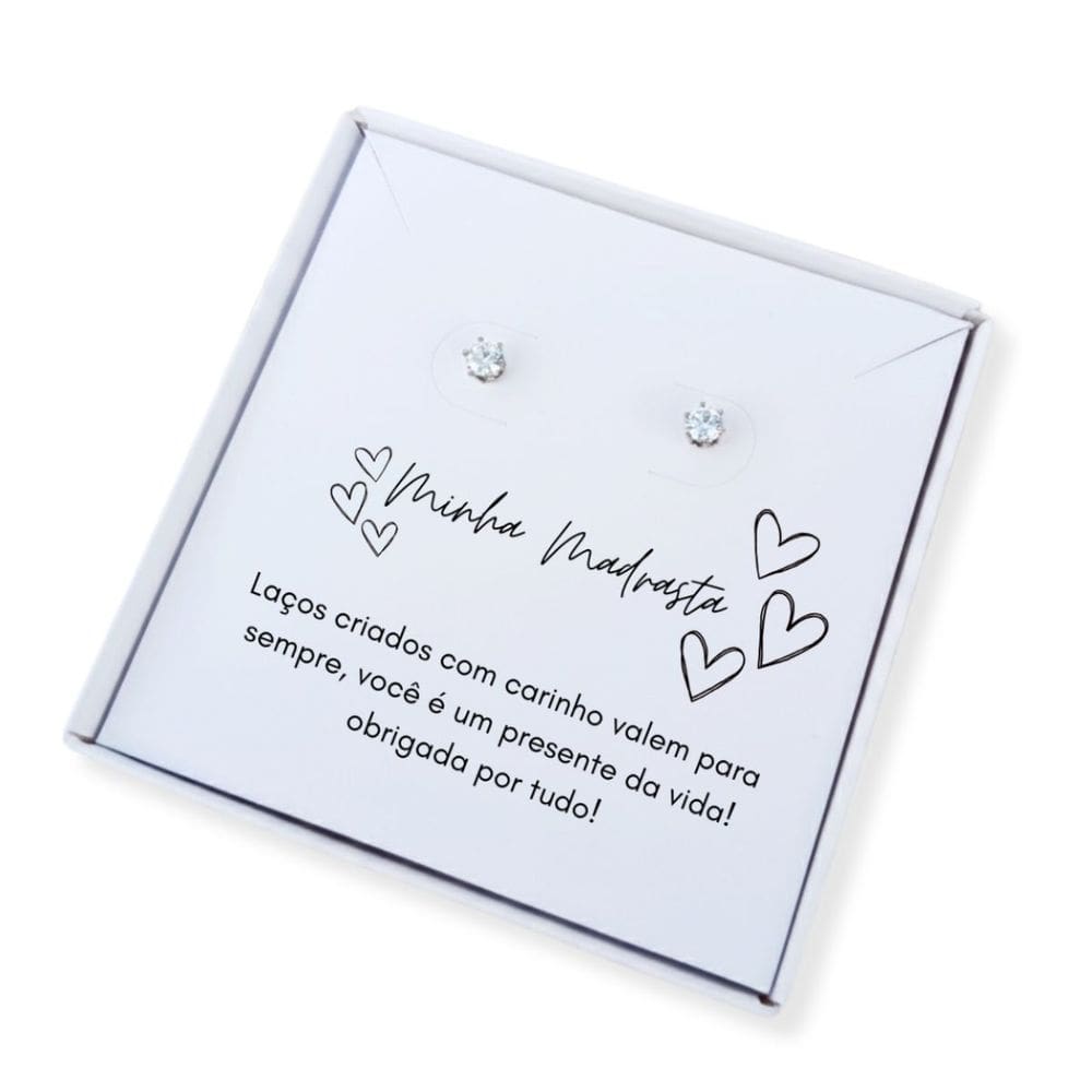 Brinco ponto de luz aço + Caixa presente com frase Madrasta