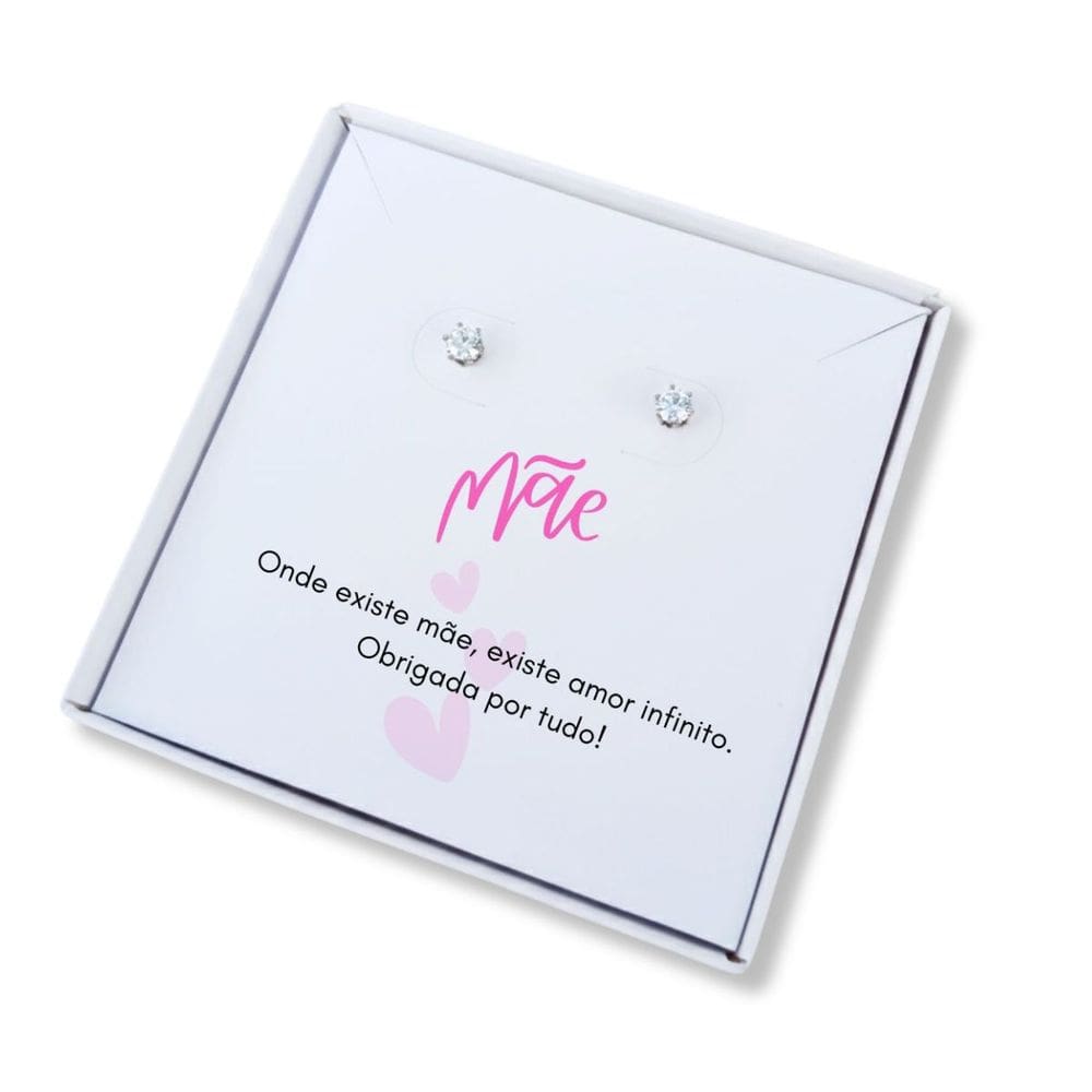 Brinco ponto de luz aço + Caixa presente com frase Mãe