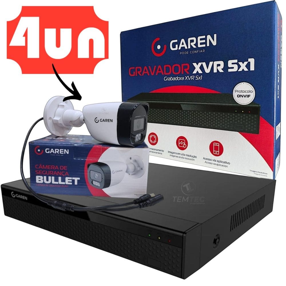 Kit Xvr Dvr 8C Gravador Full Hd Garen 4 Câm Bullet Colorida