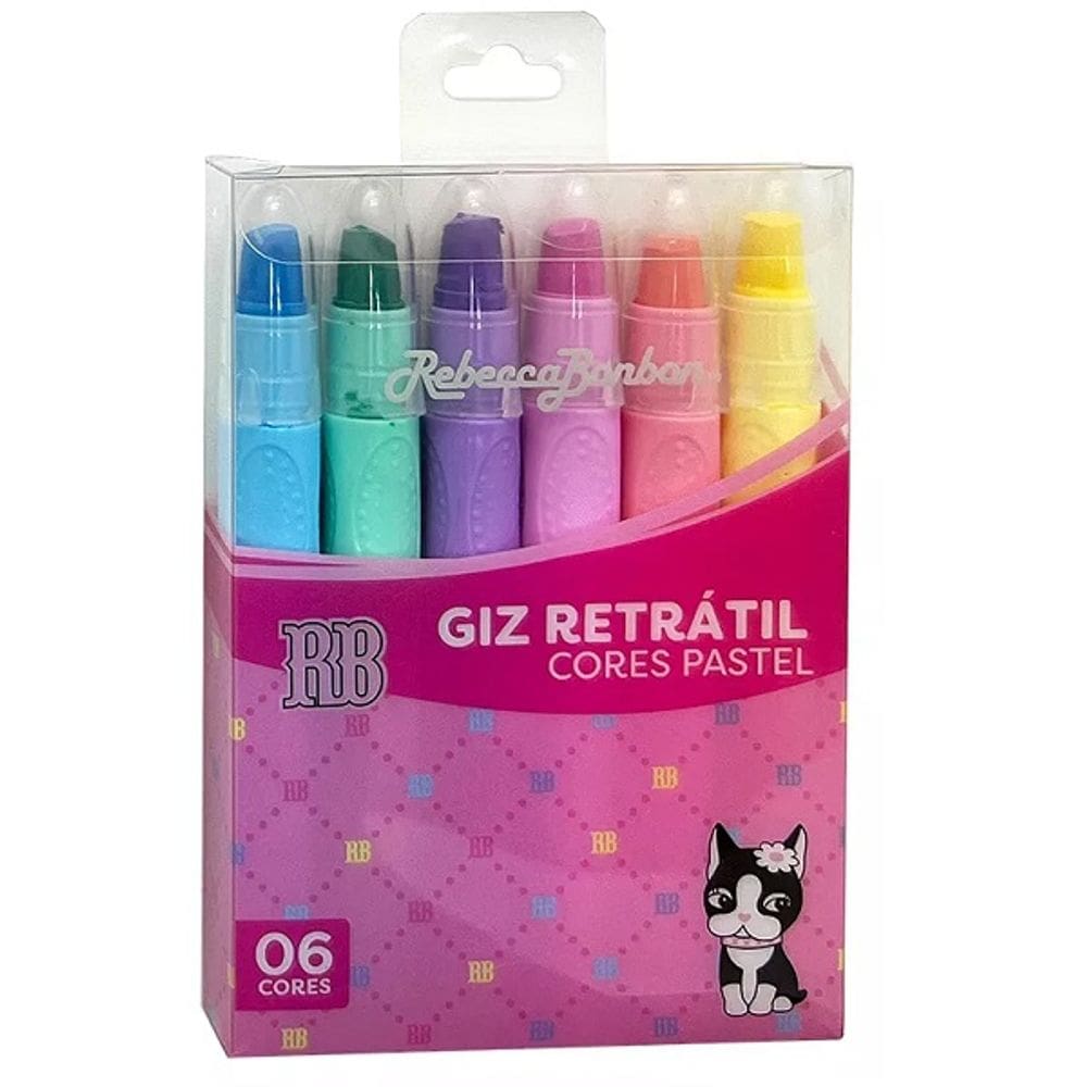 Estojo GIZ de Cera Rebecca Bonbon Retratil 6 Cores Pastel