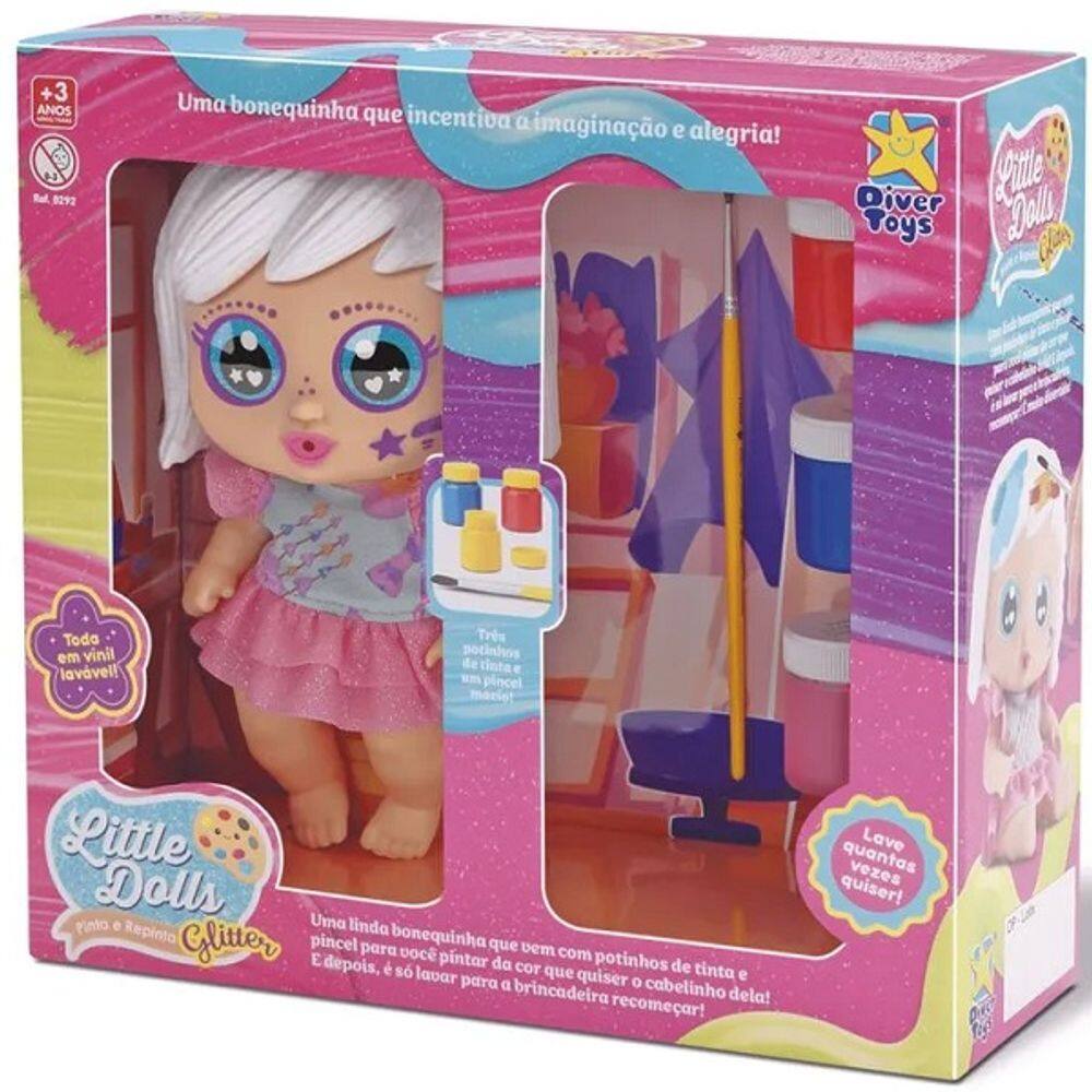Boneca Infantil Little DOLLS Glitter Pinta e Repinta