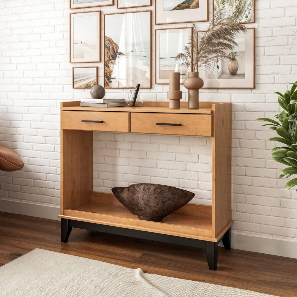 Aparador Buffet 2 Gavetas Madeira Maciça Carvalho/Preto Nature