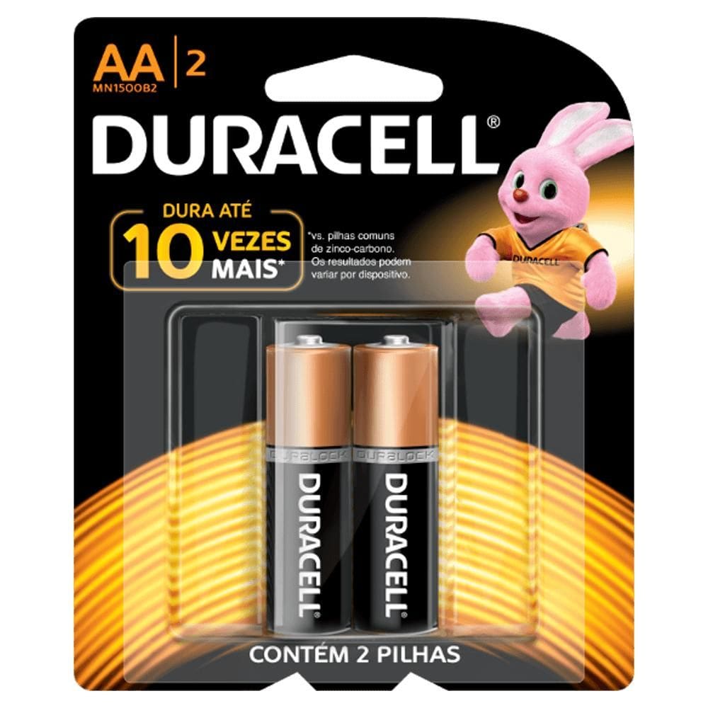 Pilha Alcalina AA Pequena com 2 unidades - Duracell