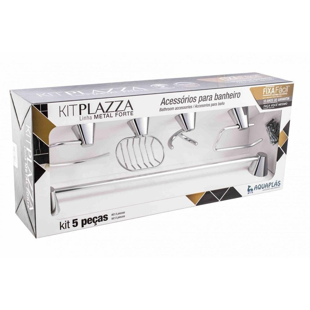 Kit De Banheiro Linha Plazza 5 Peças Cromado
