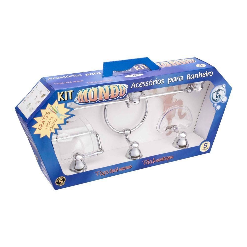 Kit De Banheiro Linha Mondo 5 Peças Cromado Cristal