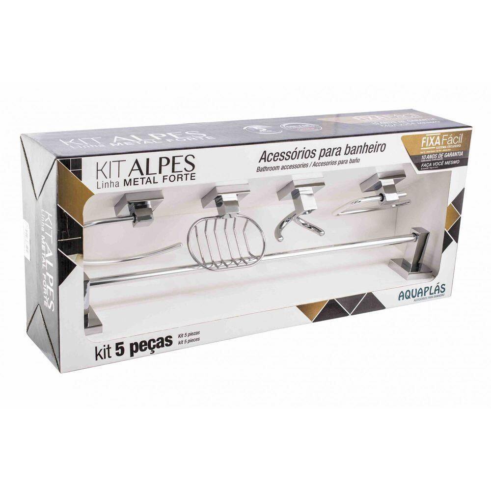 Kit De Banheiro Linha Alpes 5 Peças Cromado