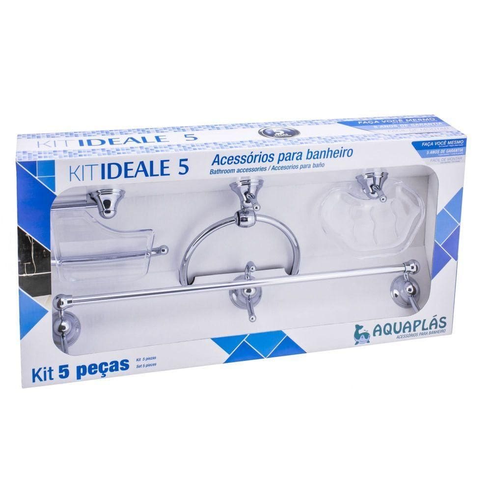 Kit De Banheiro Linha Ideale 5 Peças Cromado Cristal