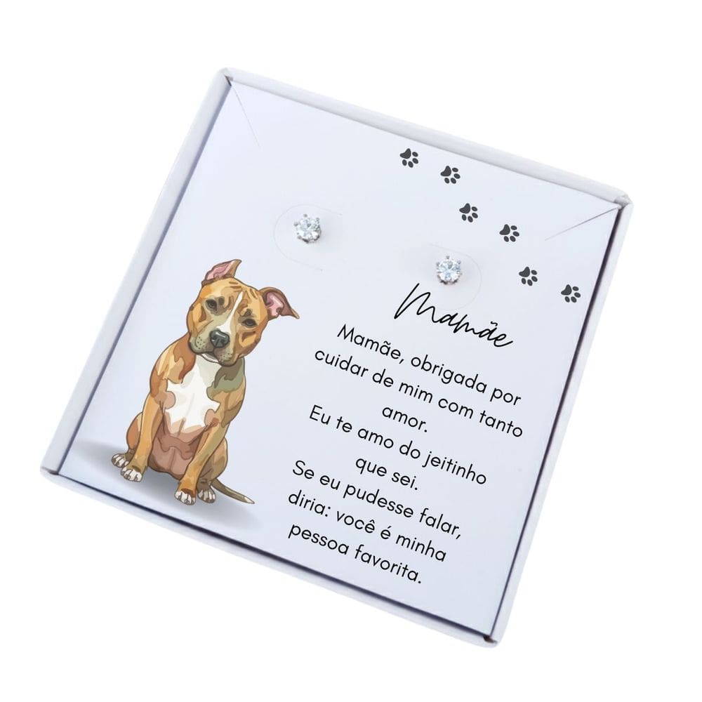 Brinco ponto de luz de aço + Caixa presente Mãe de Pit Bull