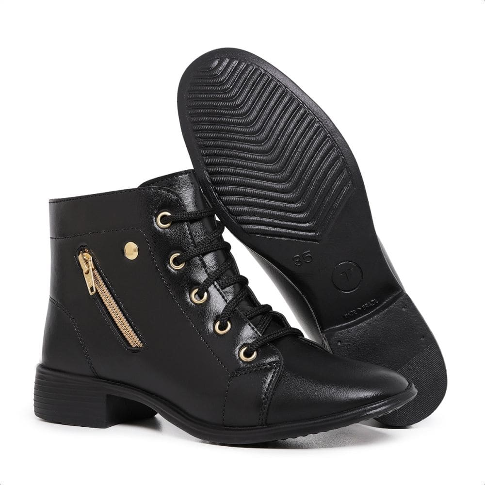 Bota Feminino Cano Curto Zíper Lateral Bota Casual Salto Baixo Leve