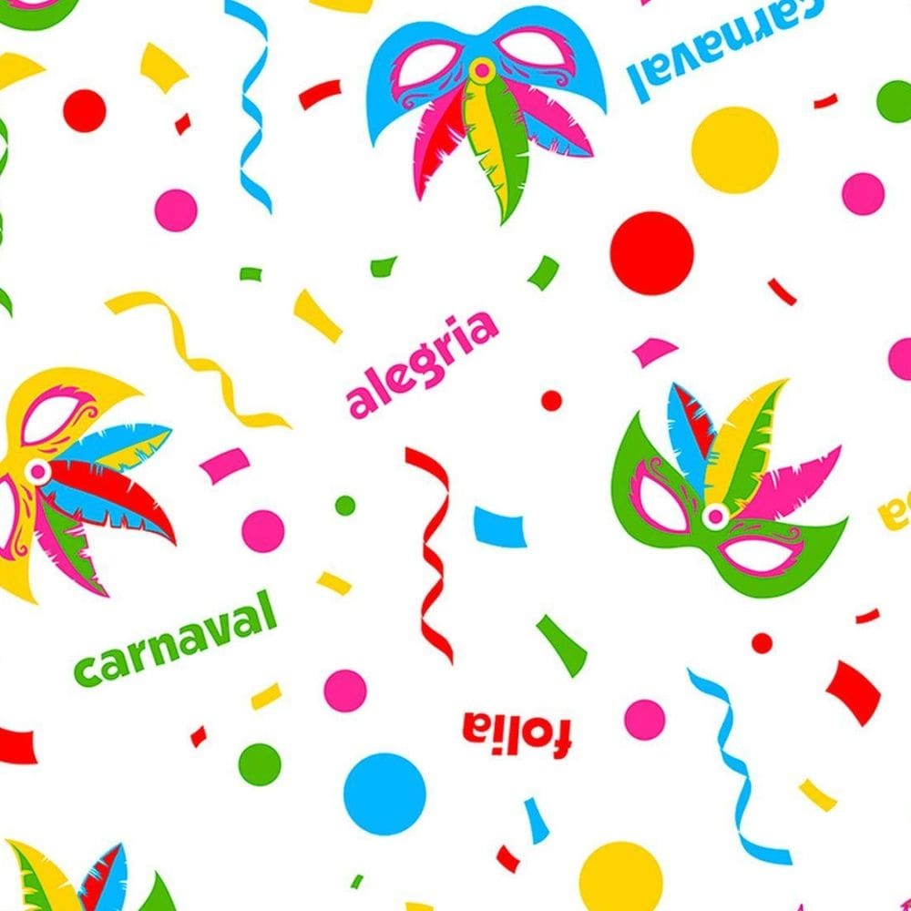 TNT Toalha De Mesa 1,40x2 Carnaval Folia Neon Branco Mewi