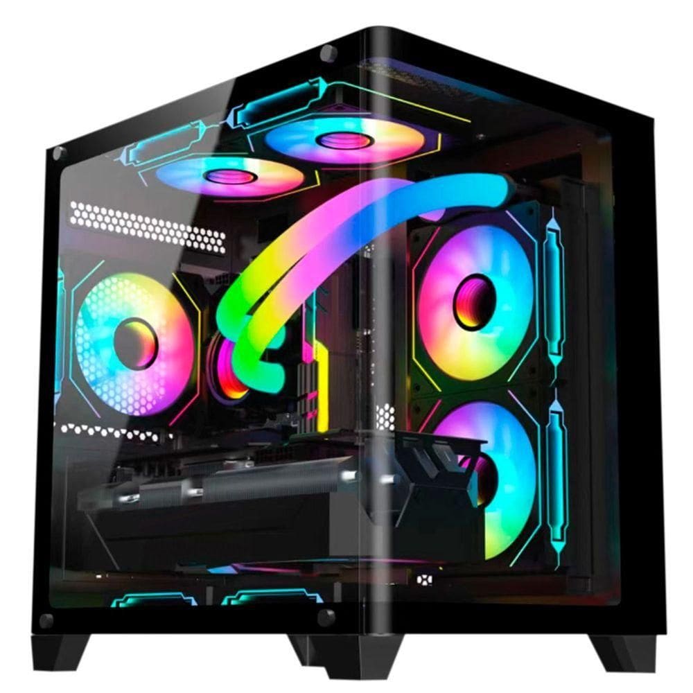 Gabinete Gamer Aquario Hayom, Gb1798,4x Fans Rgb, Usb 3.0, Micro-atx, Mini-itx, Vidro Temperado - Preto