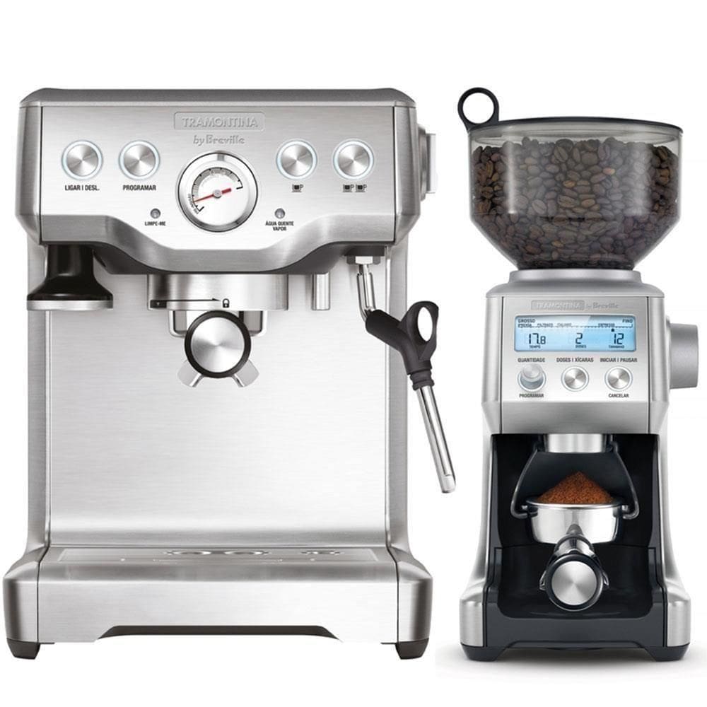 Cafeteira Express Aço Inox Breville + Moedor Cafe Elétrico Breville 220V Tramontina