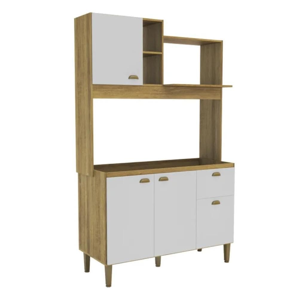 Armário de Cozinha Compacta com Armário e Balcão 4 Portas 1 Gaveta Azaleia 120cm Cor Marrom/Branco - Mademóvel