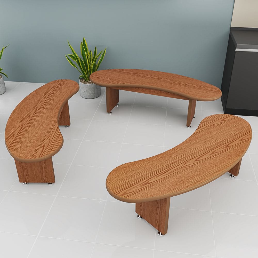 Banco Curvo Orgânico Kit 3 em MDF Design Sofisticado Sala Varanda