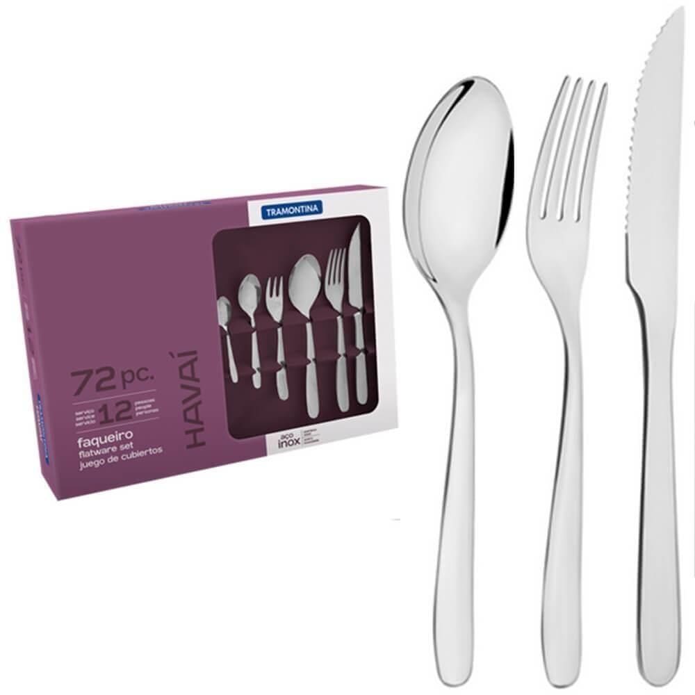 Faqueiro Tramontina Havaí Aço Inox Facas Para Churrasco E Acab. Brilho C- Detalhes 72 Peças 66905150