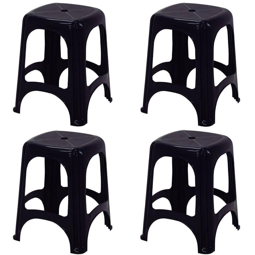 4 Banquetas Tramontina Niterói Eco Em Polipropileno Preto 45cm