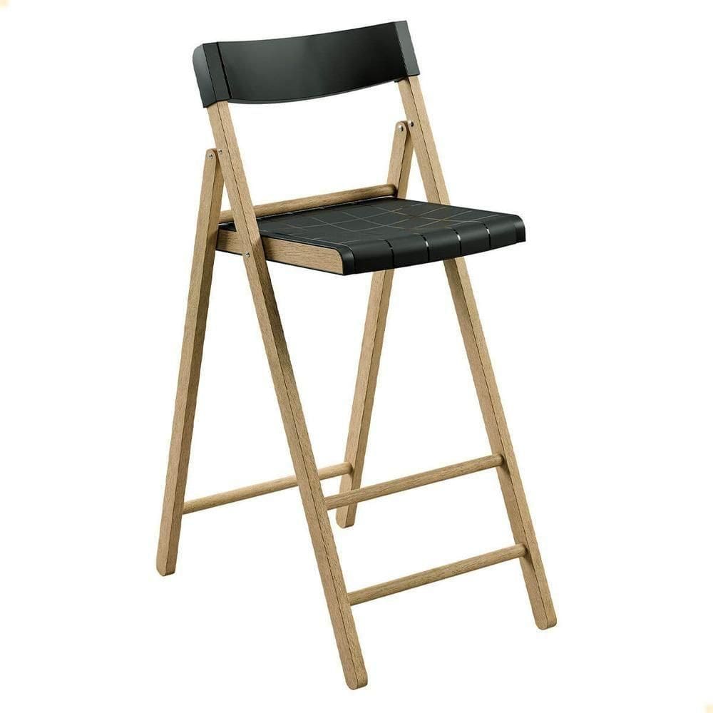 Banqueta Dobrável Alta Com Encosto Tramontina Potenza Preto Madeira Tauari Natural 13700380