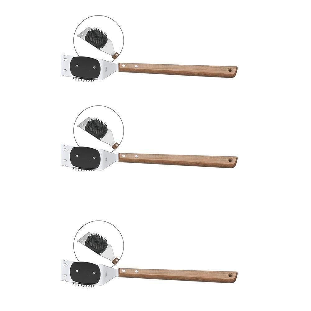 Escova Para Grelhas 3 Unidades Tramontina Churrasco Com Lâmina Em Aço Inox E Cabo De Madeira 41.6 Cm