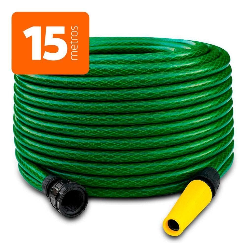 Mangueira Para Jardim Reforçada Em Pvc Anti-torção Com Engate E Esguicho Verde - Unifios Tamanho 15 M