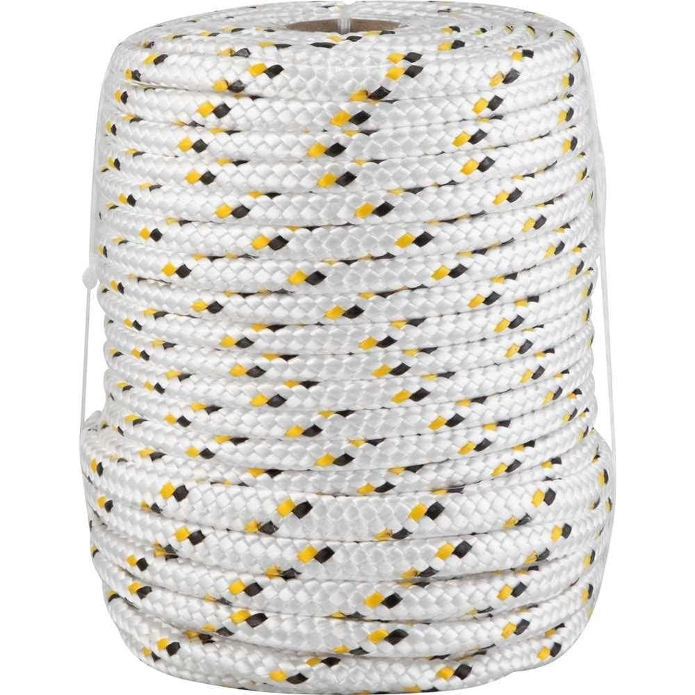 Corda Multifilamento Trançada 12,0 Mm X 50 M, Branca Com Detalhes Em Preto E Amarelo, Vonder