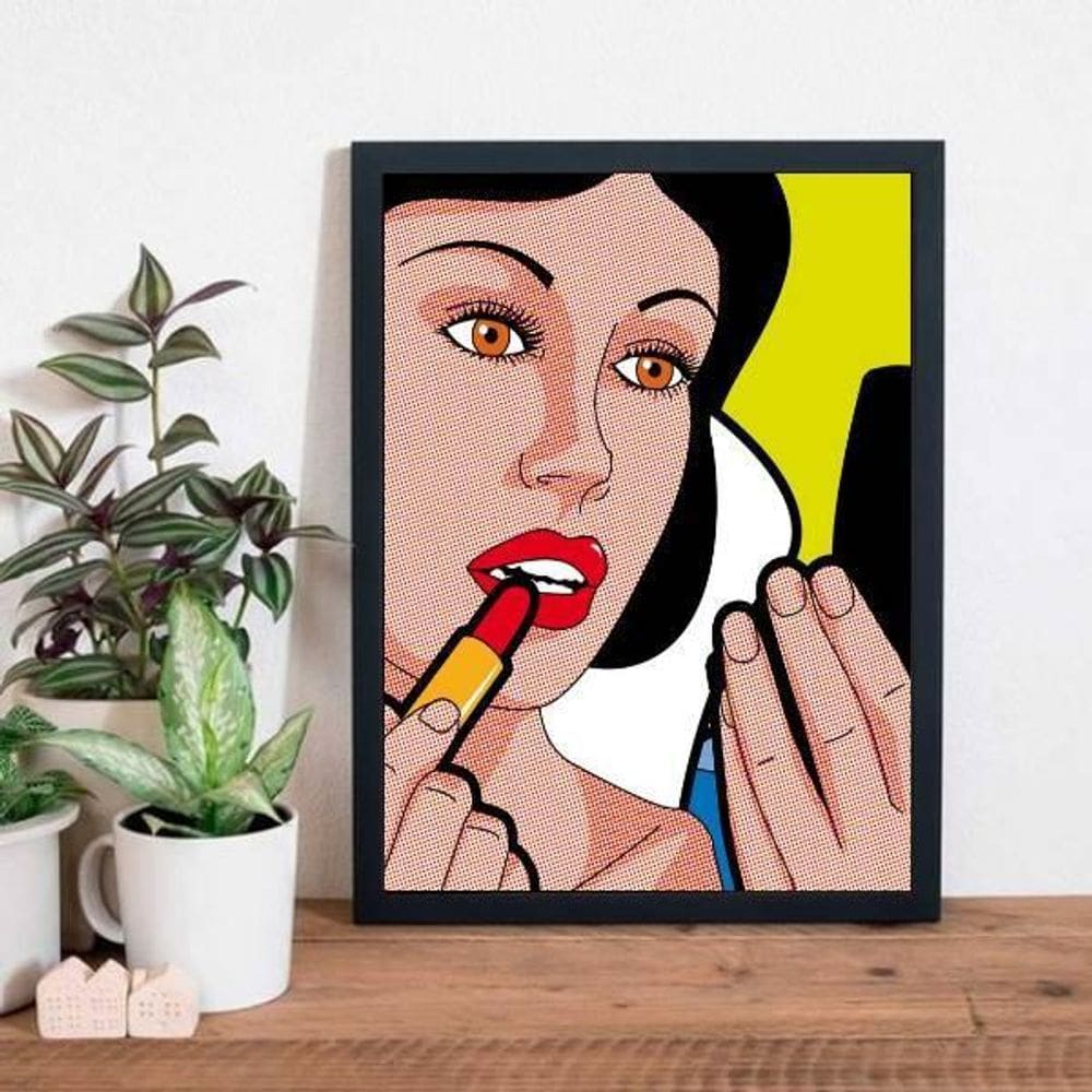 Quadro Branca De Neve Passando Batom 24X18Cm - Com Vidro