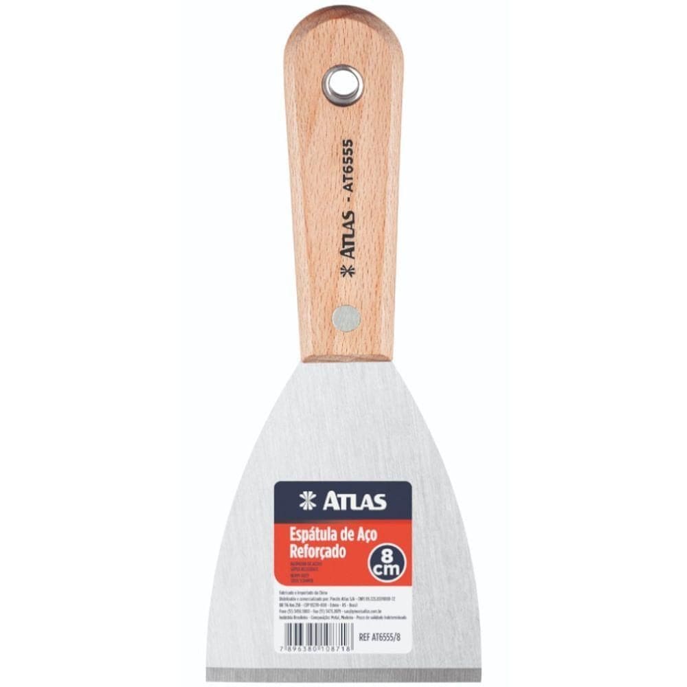 Espátula de Aço Reforçado com Cabo de Madeira 80mm At6555-8 Pincéis Atlas Espátula de Aço Reforç
