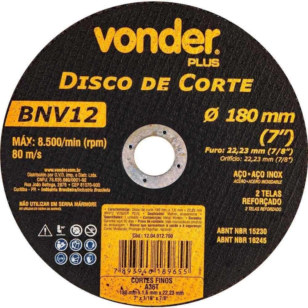 Disco De Corte 180 Mm X 1,6 Mm X 22,23 Mm Bnv12 , Vonder Plus Ostenvonder